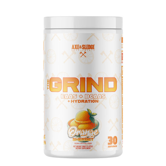 Axe & Sledge The Grind bottle with scoop for post-workout amino acid support.
