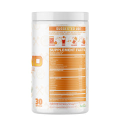 The Grind orange-sherbet flavor powder ready to mix for a refreshing drink.