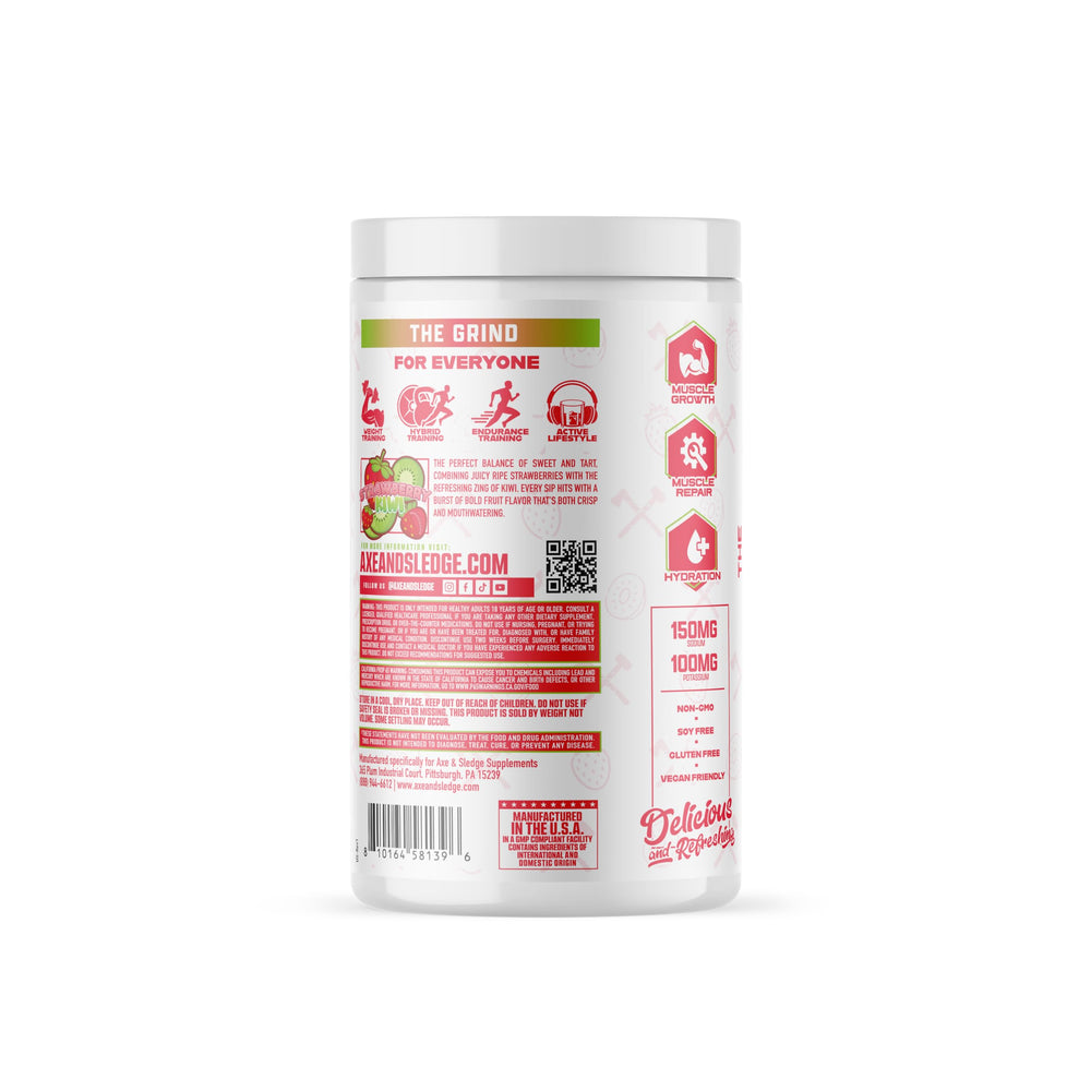 Scoop of The Grind with Strawberry Kiwi flavor ready to mix for training.