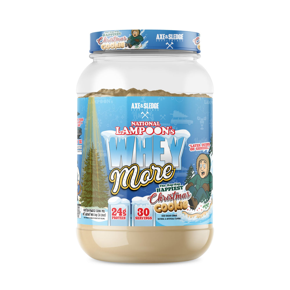 Axe & Sledge WHEY MORE Christmas Cookie shaker delivers rich flavor and creamy texture for post-workout shakes.