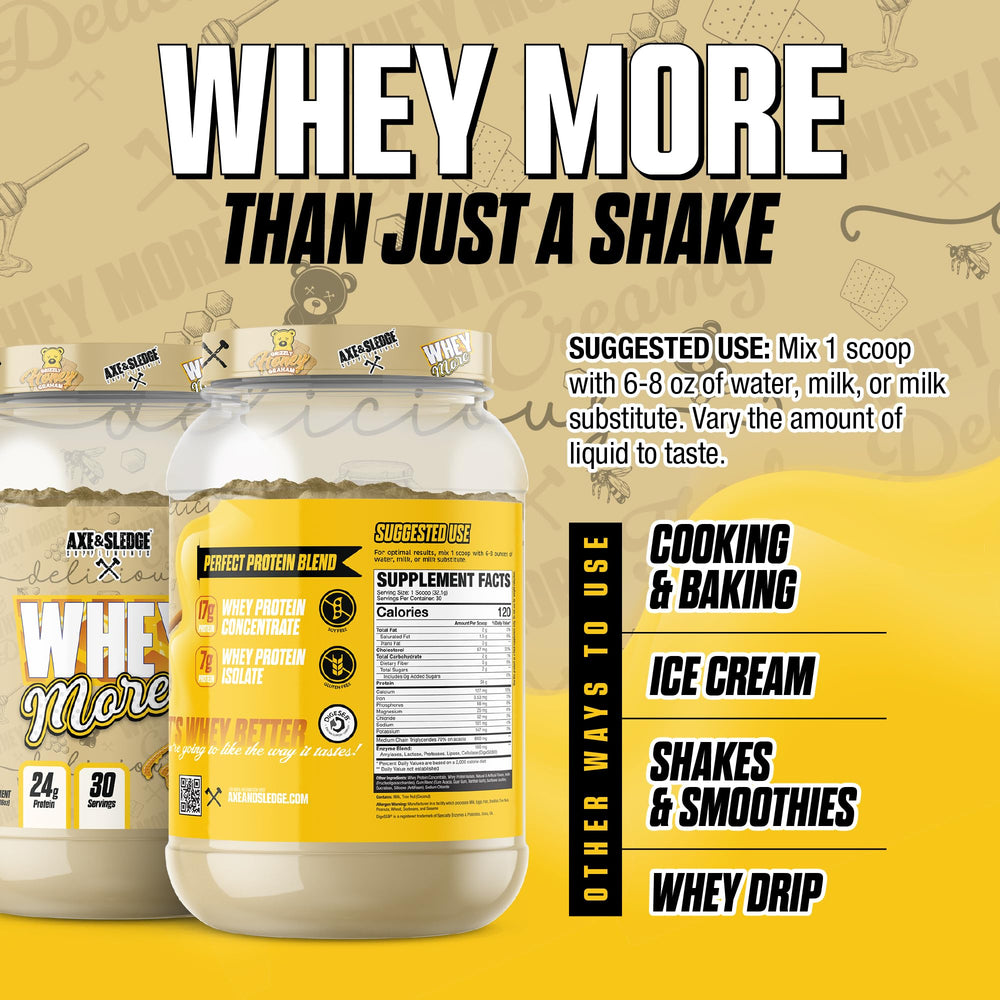 Axe & Sledge Whey More features Digeseb for digestive support