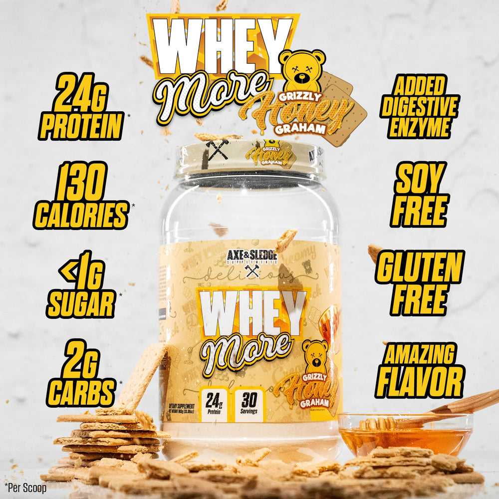 Axe & Sledge Whey More supports absorption with MCTs and prebiotic fiber
