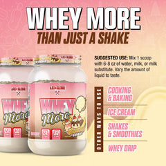 Axe & Sledge Whey More pancakes on a plate showcase protein-rich breakfast.