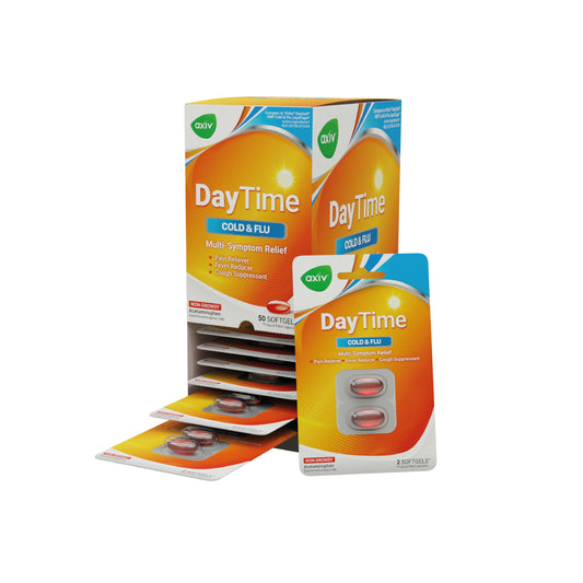 AXIV Daytime Softgels bottle front for daytime symptom relief.