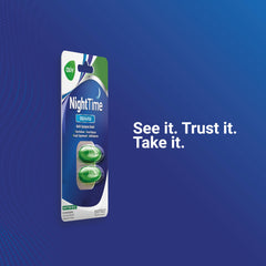 AXIV Nighttime Relief softgels with two-dose blister, convenient bedtime dosing.