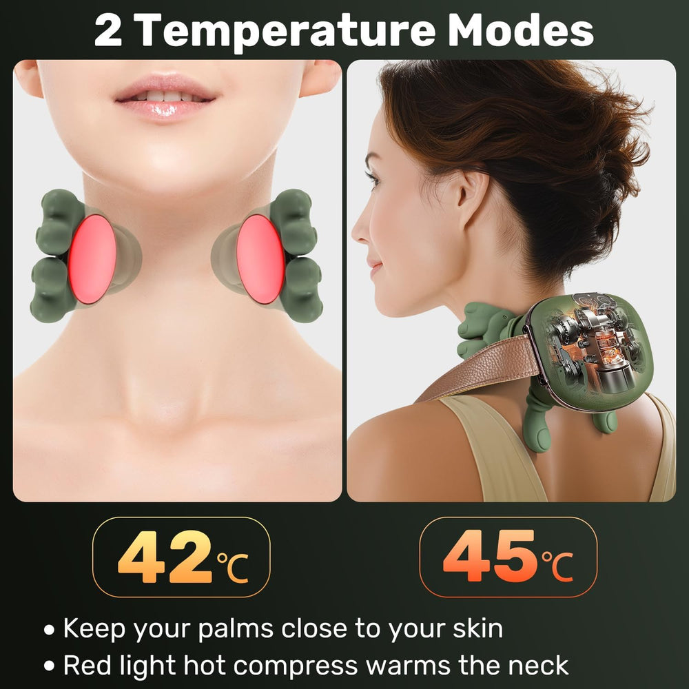AXOCRAK cordless neck massager in travel setup for on-the-go relief
