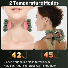AXOCRAK cordless neck massager in travel setup for on-the-go relief