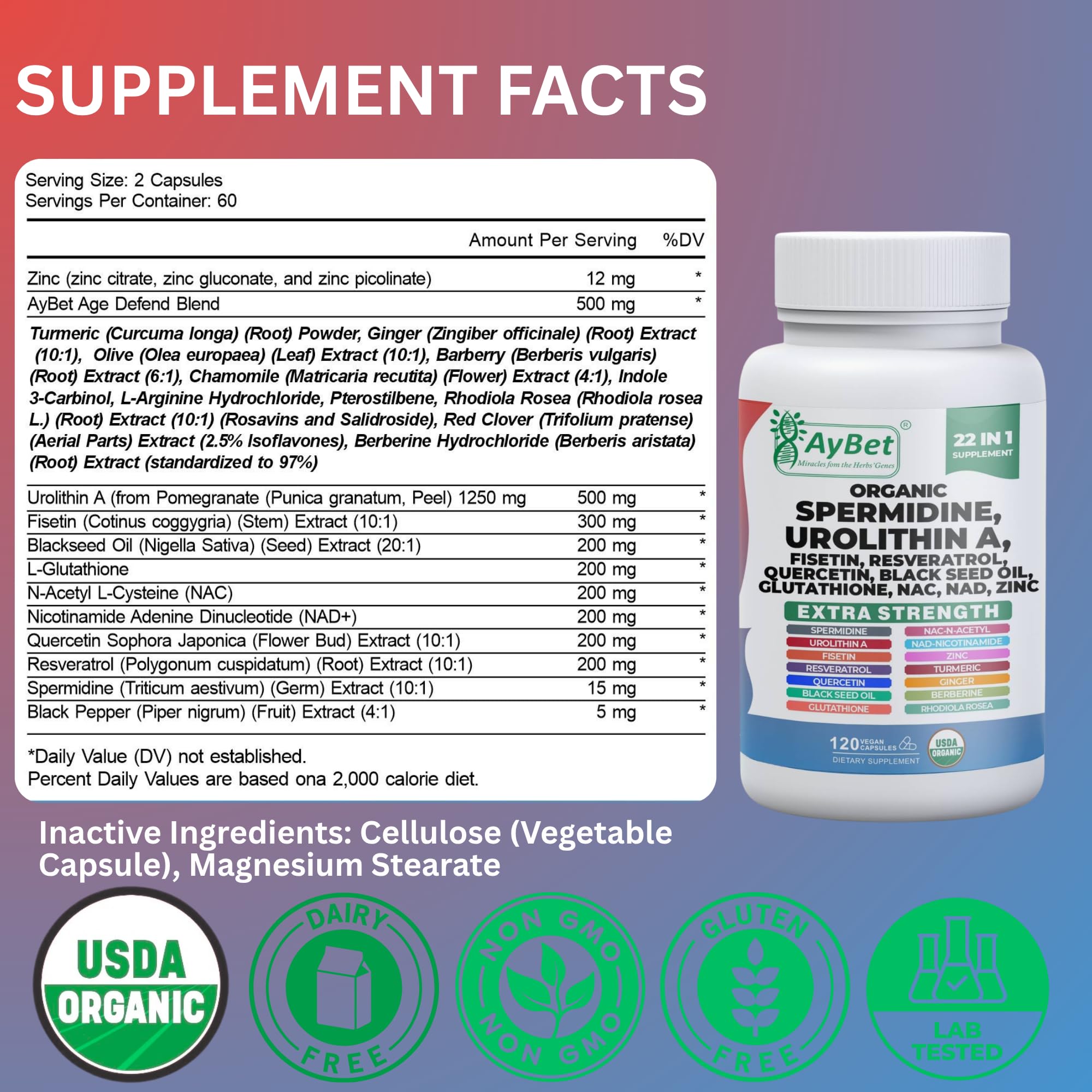 AyBet USDA Organic seal on packaging signals trusted plant-based ingredients.