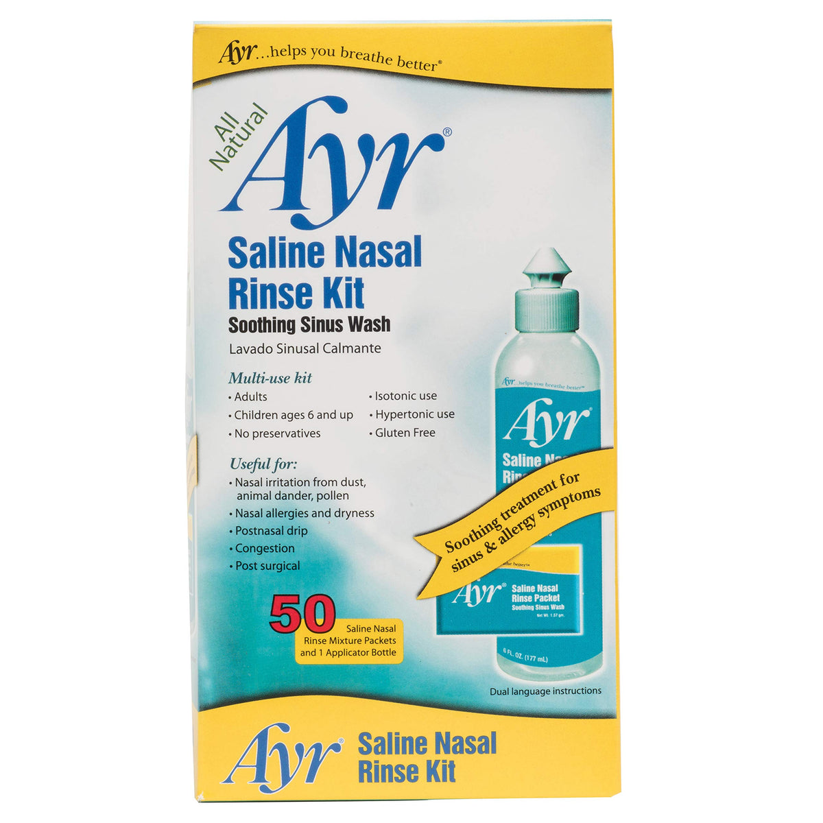 AYR saline nasal rinse kit bottle for gentle at-home irrigation