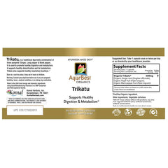 AyurBest Trikatu capsules bottle back shows organic and kosher details.