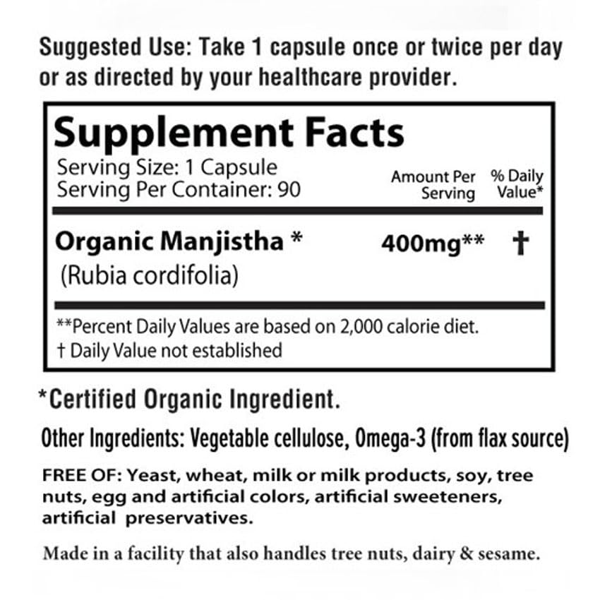 AyurBest Manjistha USDA Organic Kosher certification label denotes trusted quality.