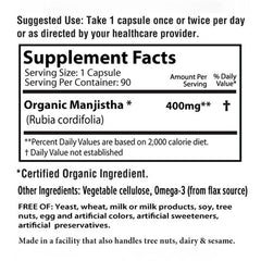 AyurBest Manjistha USDA Organic Kosher certification label denotes trusted quality.