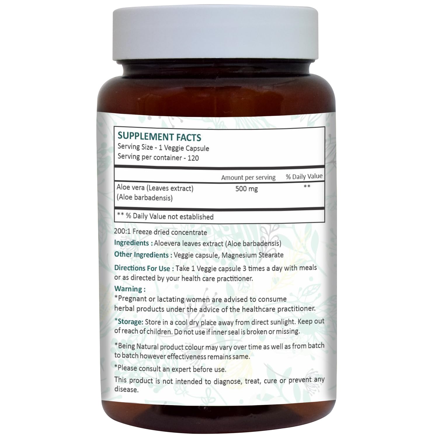 Ayurforest Aloe Vera Capsule packaging front highlights 120-count supply.
