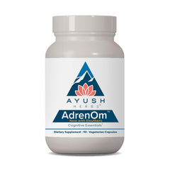 Ayush Herbs AdrenOm bottle front displaying premium adrenal support packaging