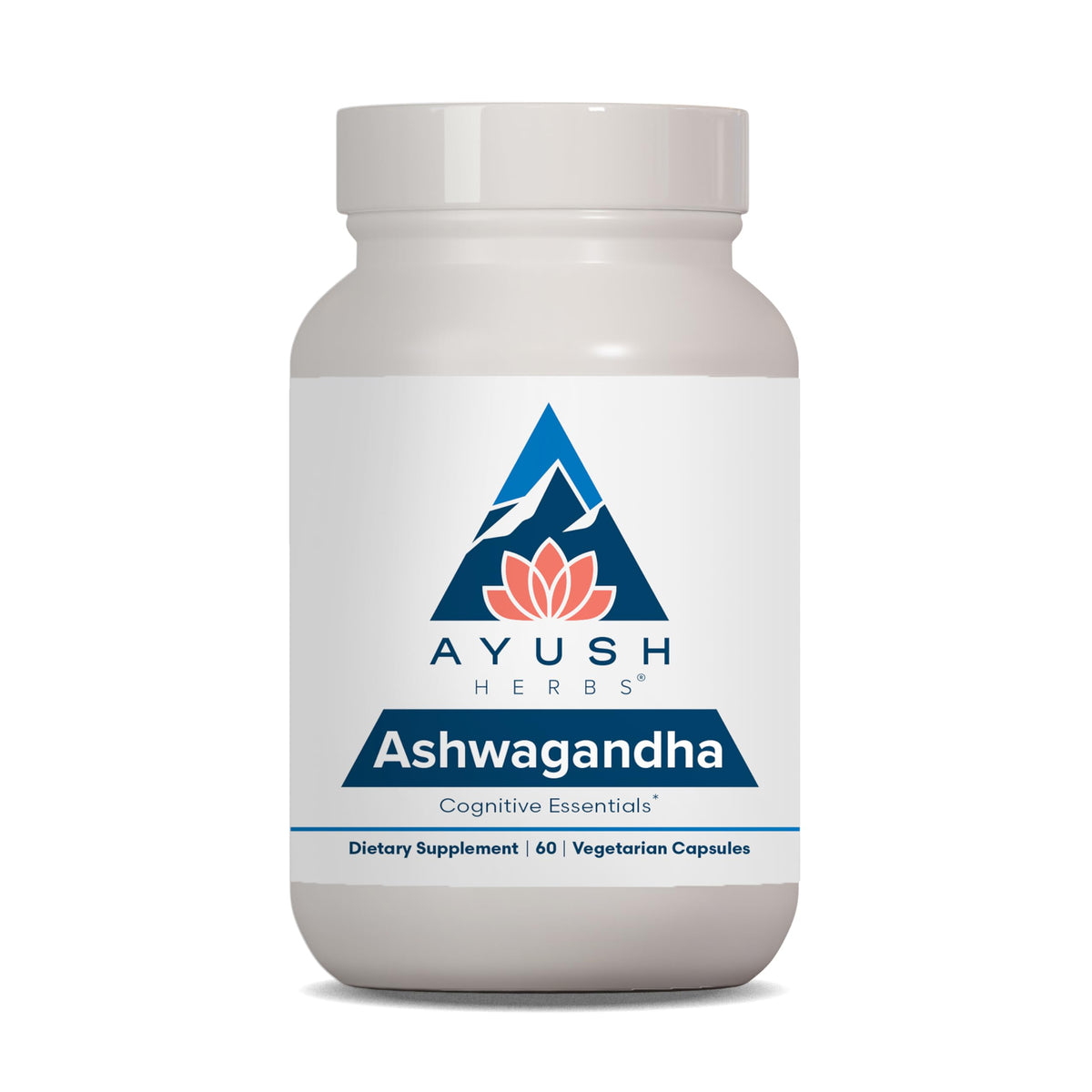 Ayush Herbs Ashwagandha Capsules bottle highlights 500 mg for energy and focus