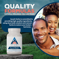 Ayush Herbs Ayush Multi packaging on a kitchen counter hints daily nutritional support.