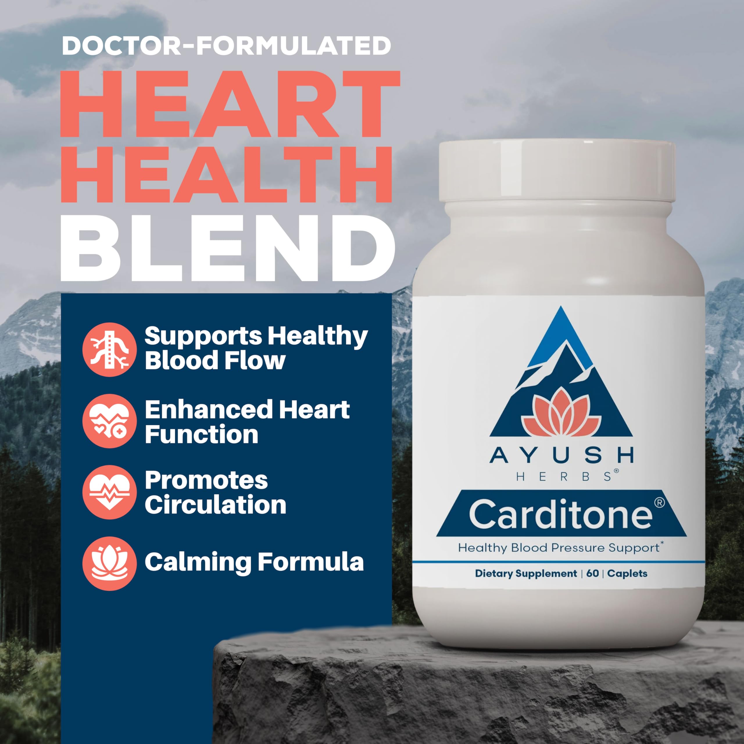 Carditone caplets closeup showing calcium and magnesium blend for heart function.