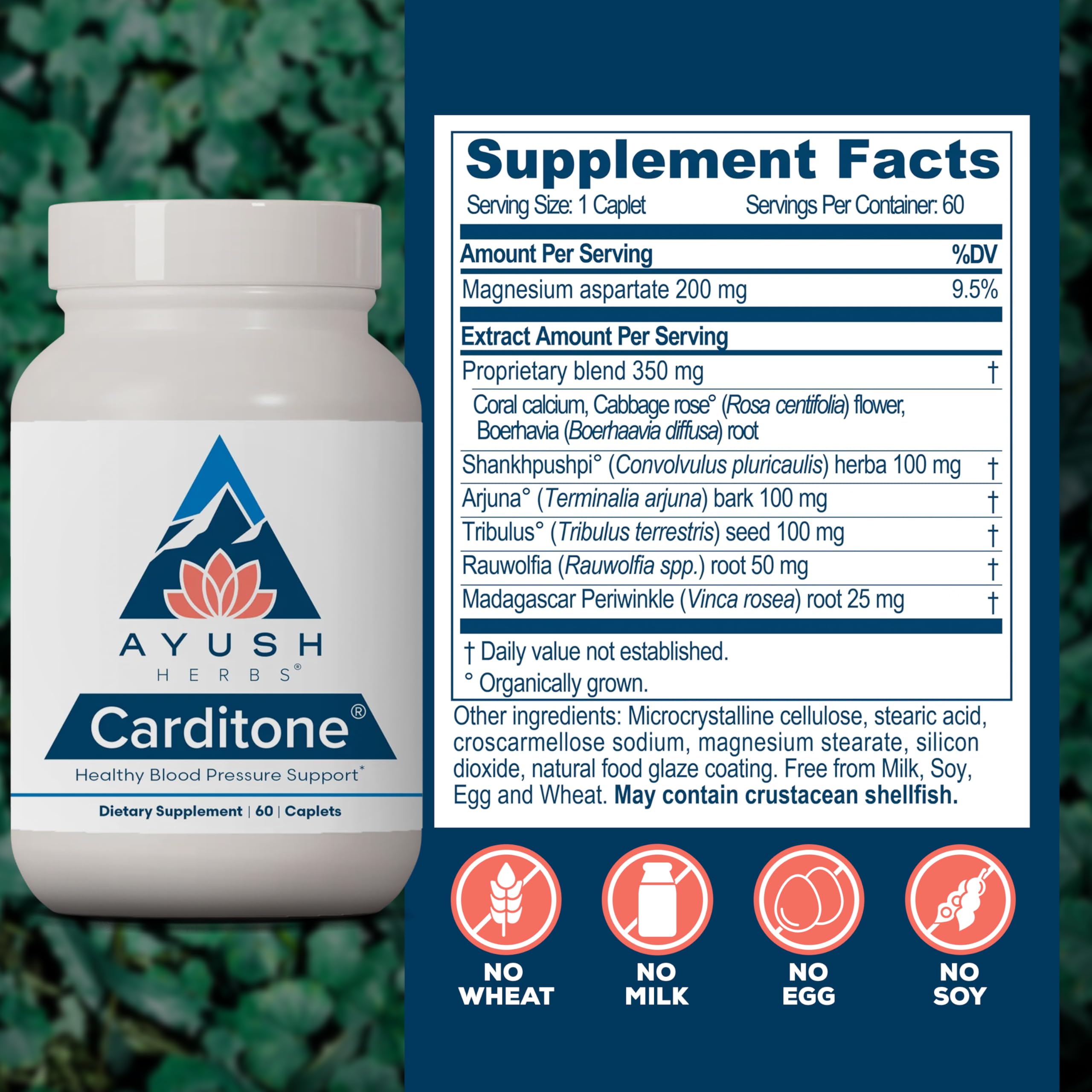 Carditone packaging label highlights Rauwolfia and Arjuna for circulation support.