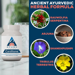 Ayush Herbs Carditone label and packaging signaling holistic heart support.