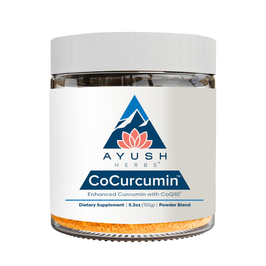 Ayush Herbs CoCurcumin turmeric powder bottle — supports joint comfort and mobility