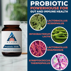 Ayush Herbs Probiotic 100B packaging image for easy daily use
