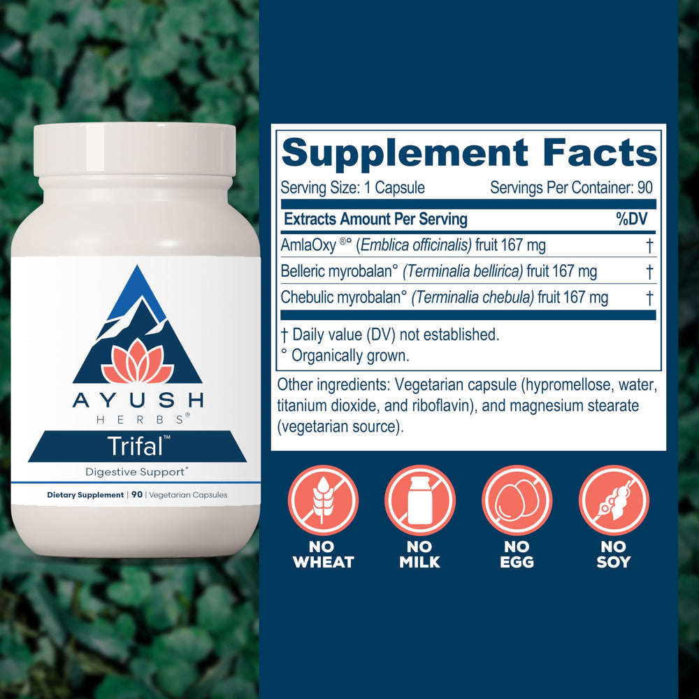 Ayush Herbs Trifal Digestive Support capsules designed to ease occasional digestive discomfort