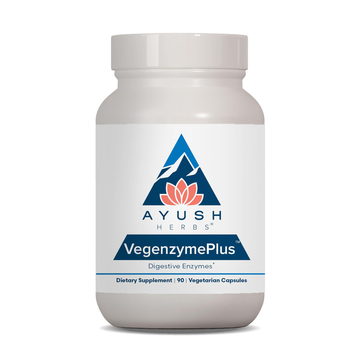 Ayush Herbs VegenzymePlus bottle for daily digestion support.