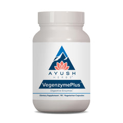 Ayush Herbs VegenzymePlus bottle for daily digestion support.