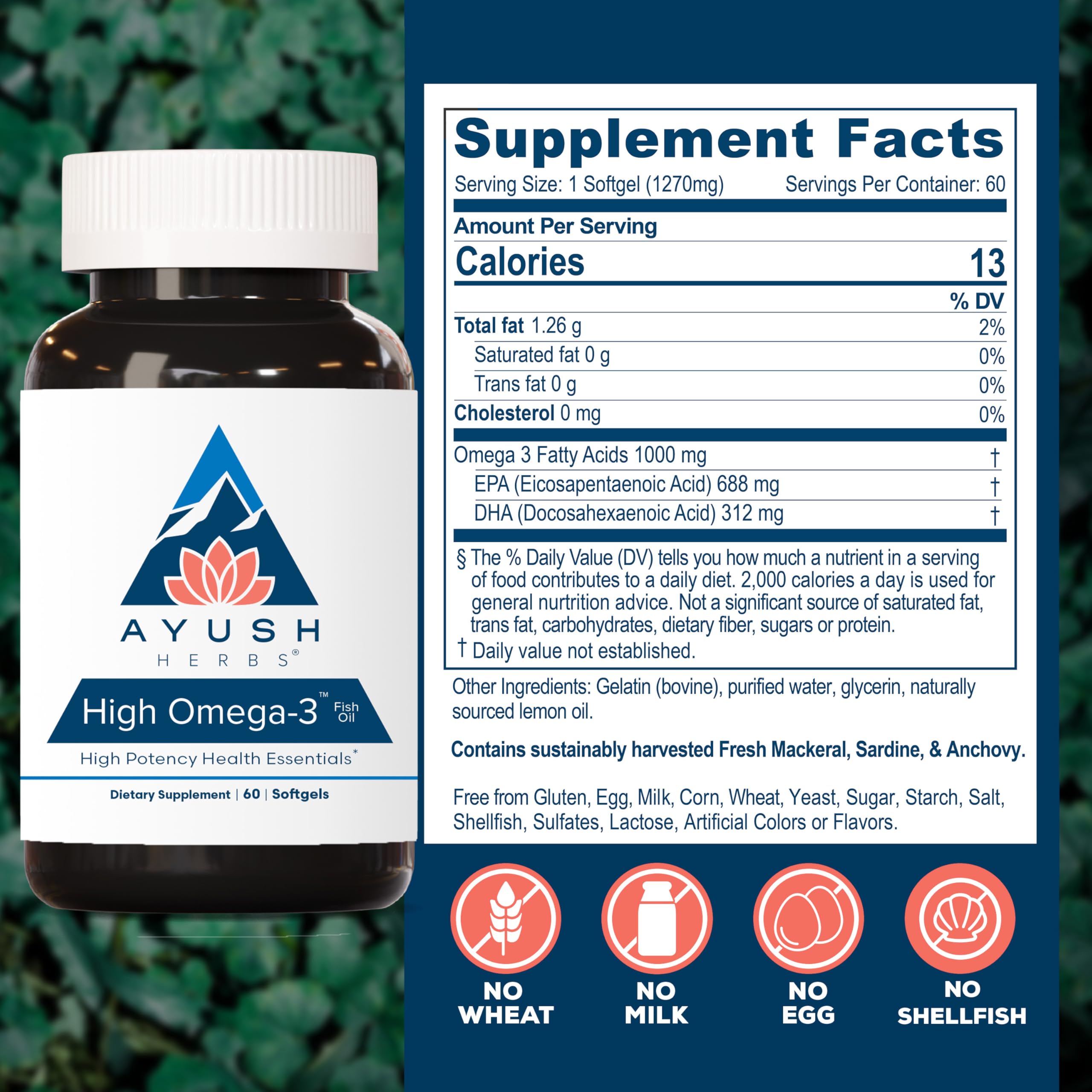 Lemon-flavored Ayush High Omega-3 softgels for easy taste