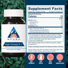 Lemon-flavored Ayush High Omega-3 softgels for easy taste