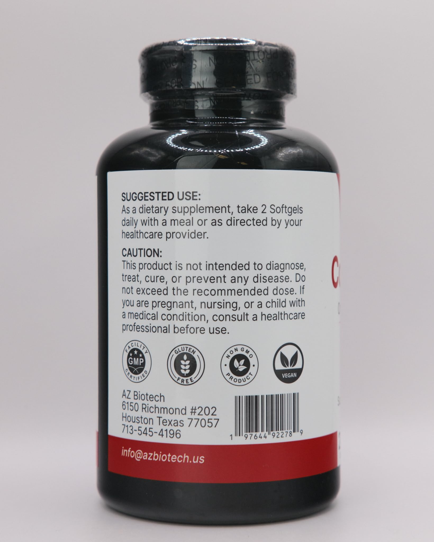 AZ BIOTECH CoQ-10 Plus softgels illustrating 400mg CoQ10 per serving.