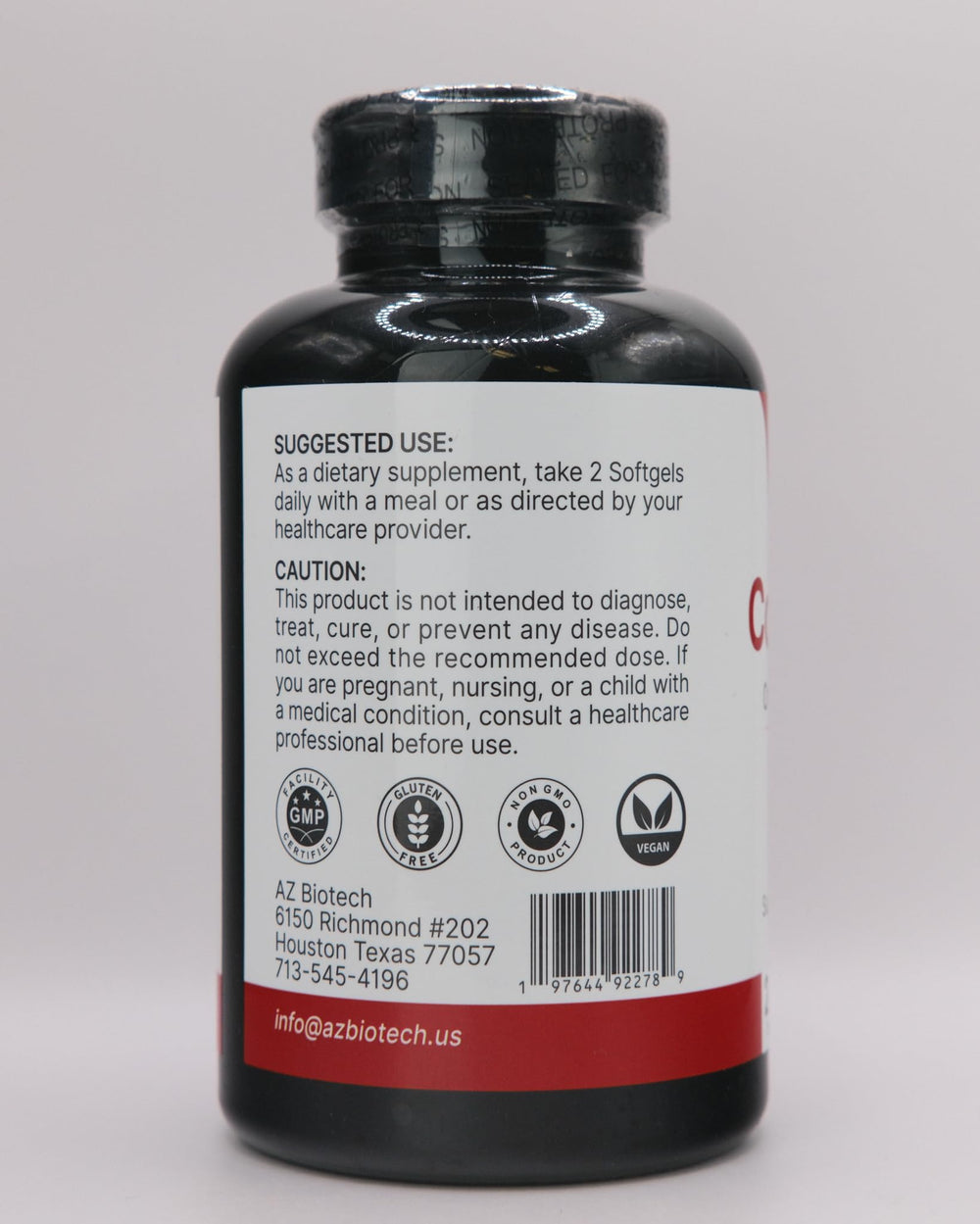AZ BIOTECH CoQ-10 Plus softgels illustrating 400mg CoQ10 per serving.
