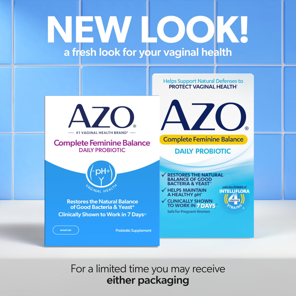 AZO Complete Feminine Balance label close-up with probiotic details