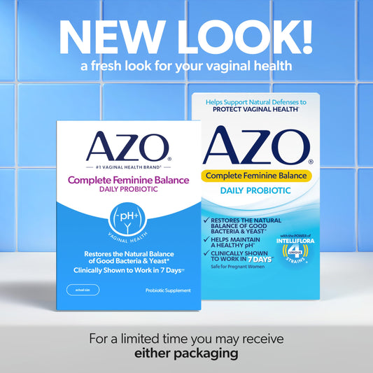 AZO Complete Feminine Balance label close-up with probiotic details