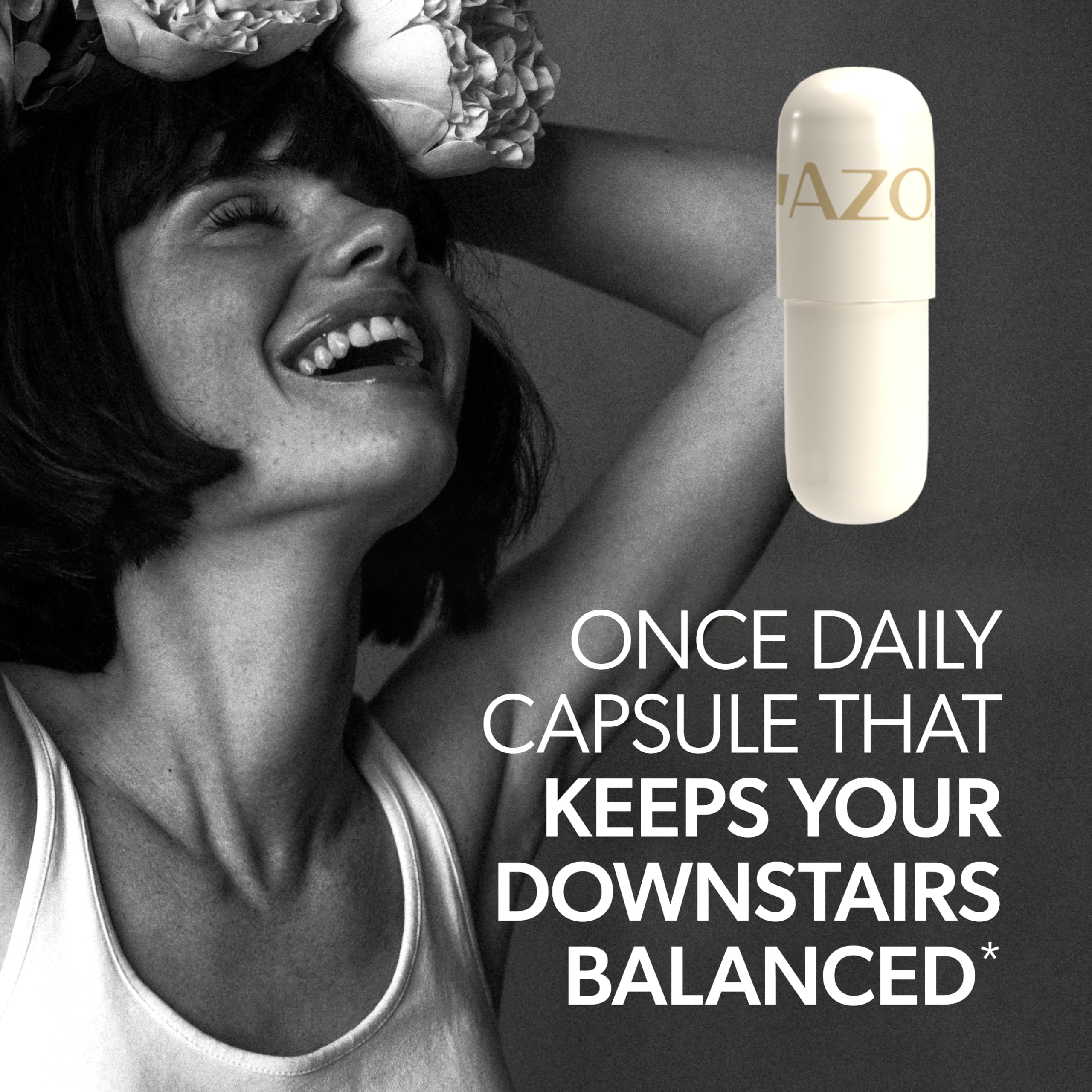AZO Complete Feminine Balance pills close-up showing easy swallow