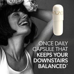 AZO Complete Feminine Balance pills close-up showing easy swallow