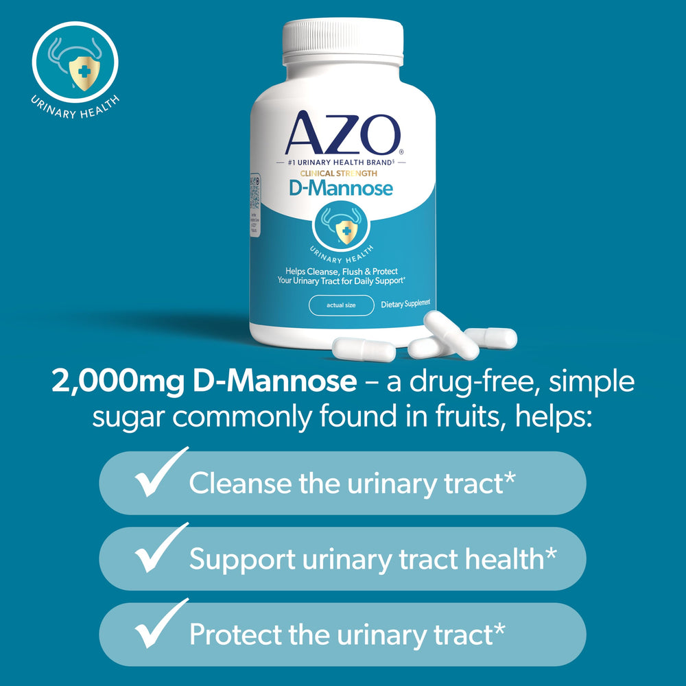 AZO D-Mannose daily use capsules for routine urinary health support.