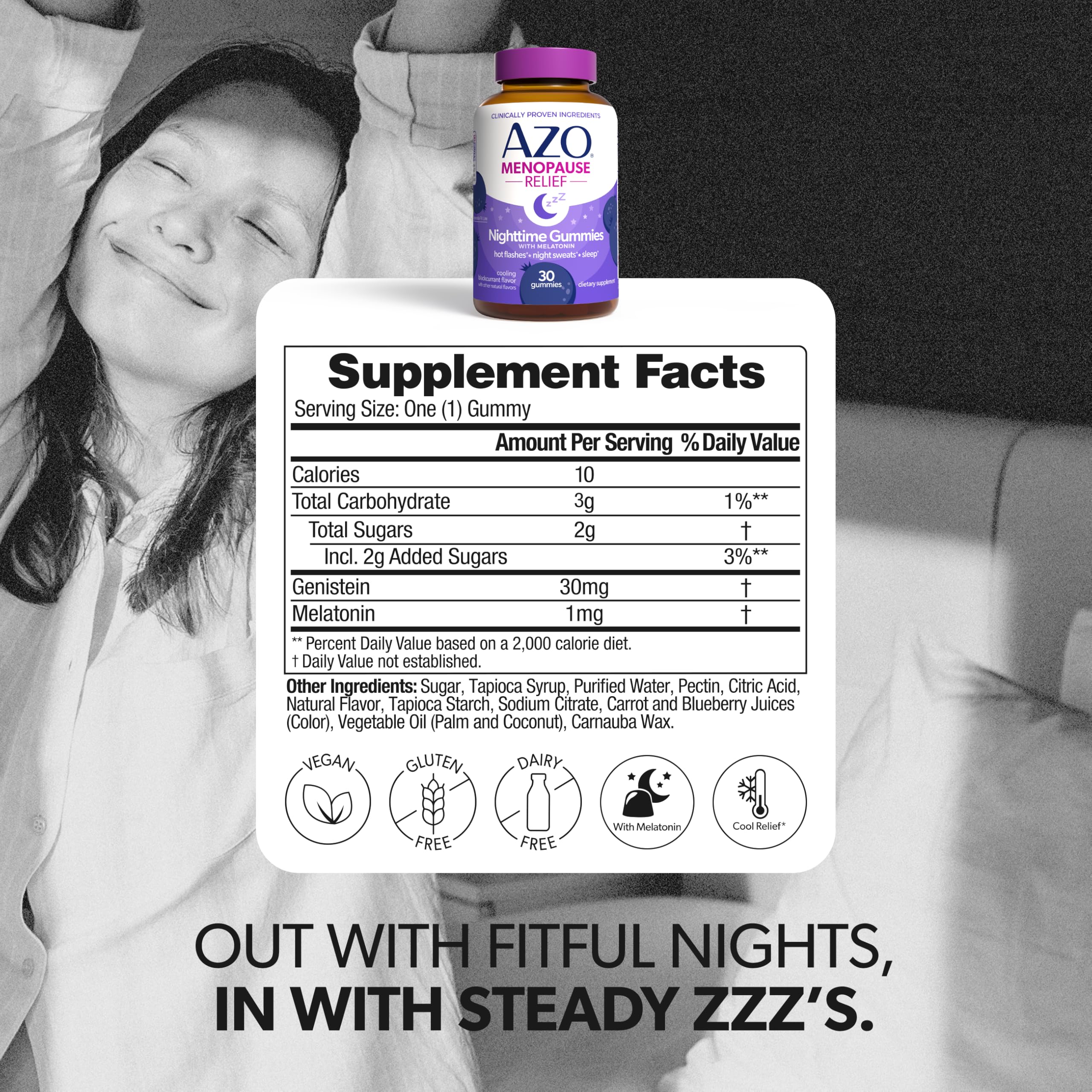 AZO Nighttime gummies on bedside table suggesting restful sleep routine