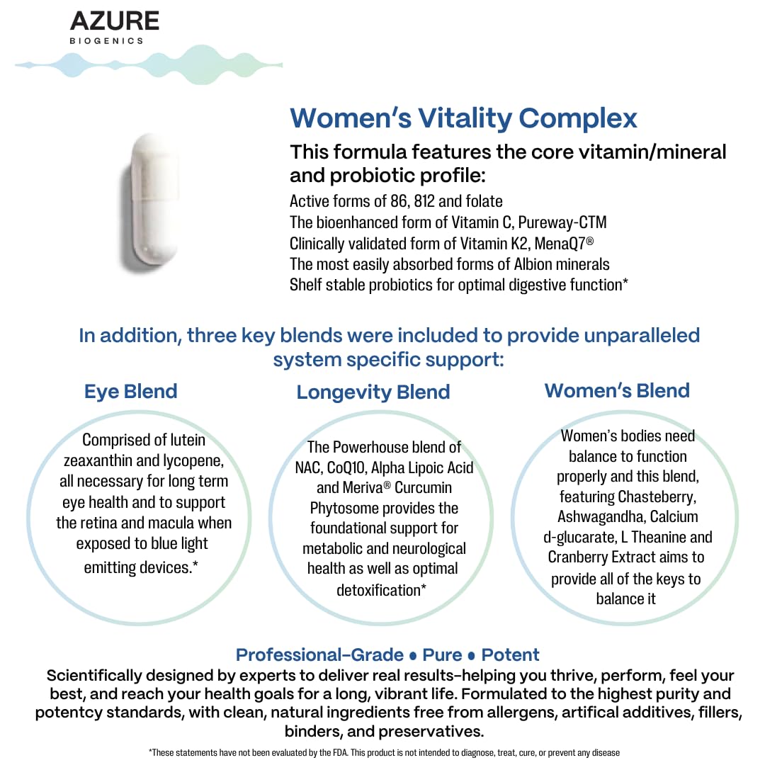 Azure Biogenics All-in-One Multivitamin label closeup shows vitamin-rich ingredients.