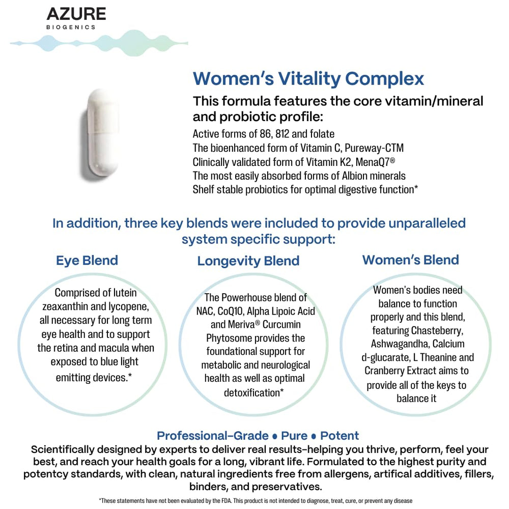 Azure Biogenics All-in-One Multivitamin label closeup shows vitamin-rich ingredients.