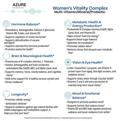 Azure Biogenics All-in-One Multivitamin packaging highlights vegan, gluten-free formula for daily wellness.