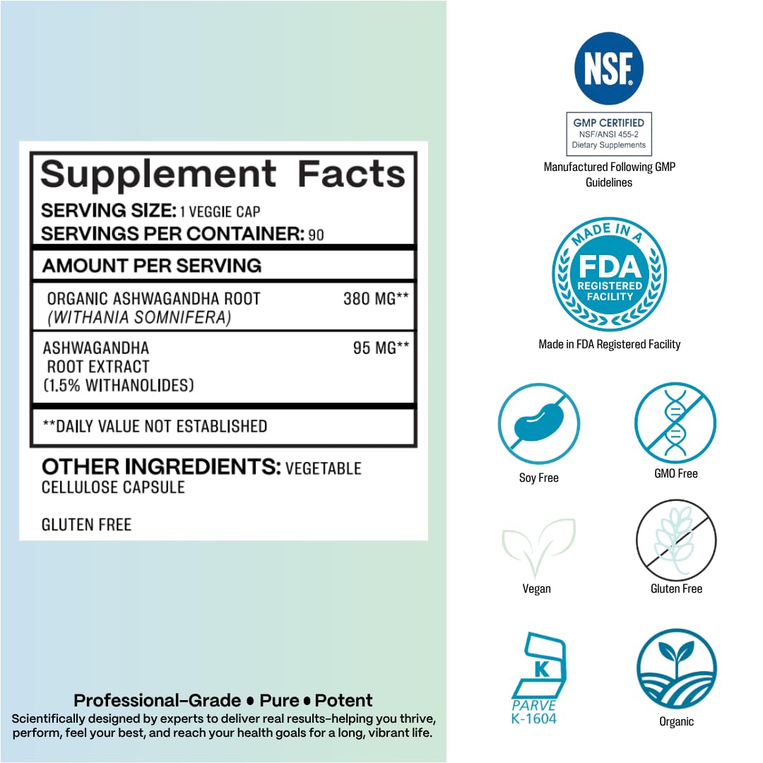 Azure Biogenics full-spectrum ashwagandha root highlighting focus and memory support.