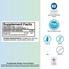 Closeup of Azure Biogenics magnesium glycinate capsules, chelated for high absorption.