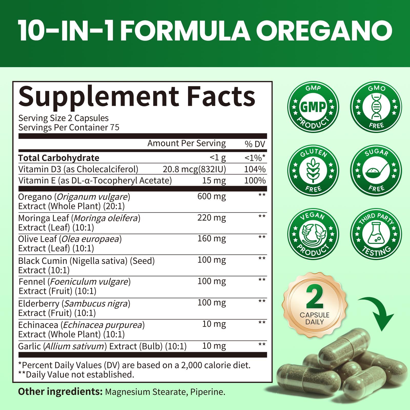 B BEWORTHS oregano oil capsules close-up showing capsules and bottle