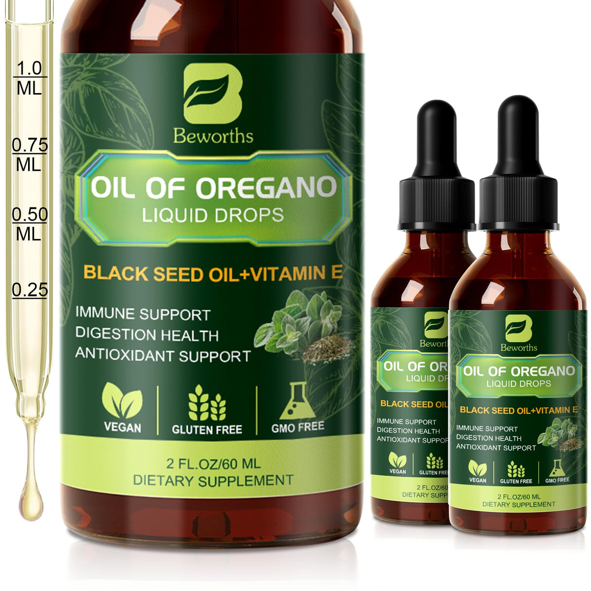 B BEWORTHS oregano oil drops bottle for daily wellness