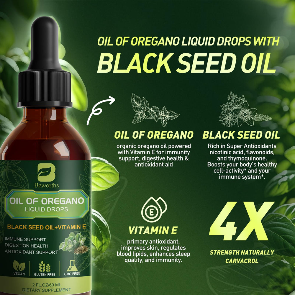 Ingredient blend with oregano oil, black seed oil, and vitamin E