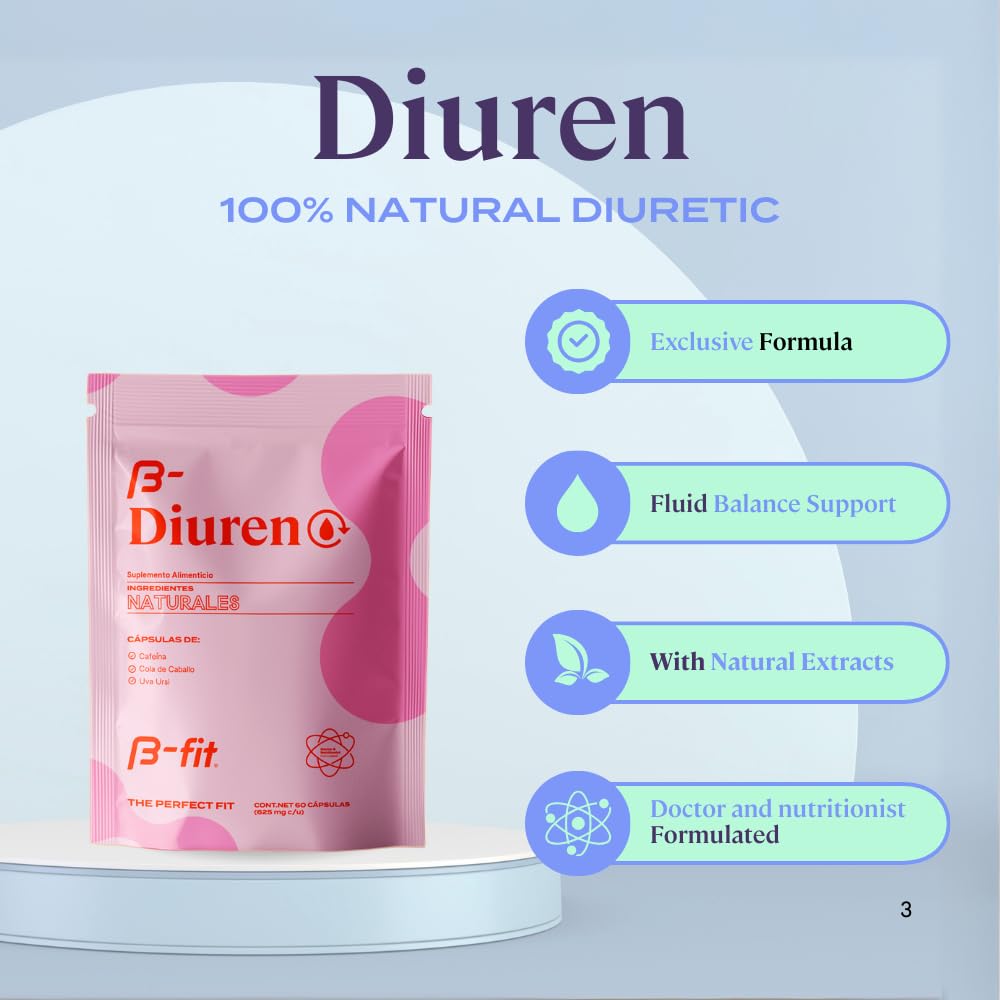 Close-up of B-FIT B Diuren capsules showing easy-to-swallow design
