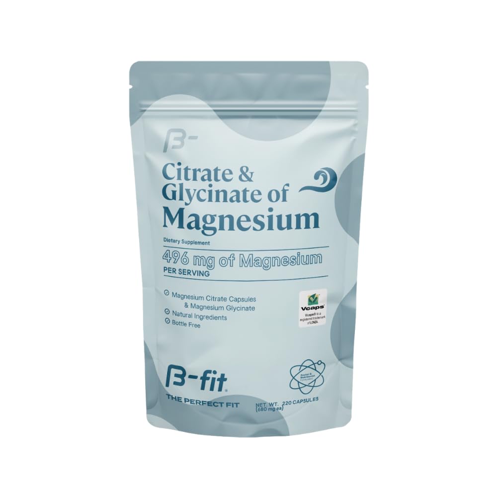 B-FIT B magnesium bottle front, vegan formula for daily wellness and high absorption.