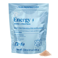 B-FIT B Whey Zero Chocolate Puffs powder in container for quick shakes and post-workout use