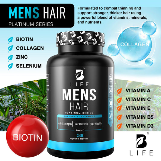 B Life Company hair growth capsules close-up with biotin and collagen